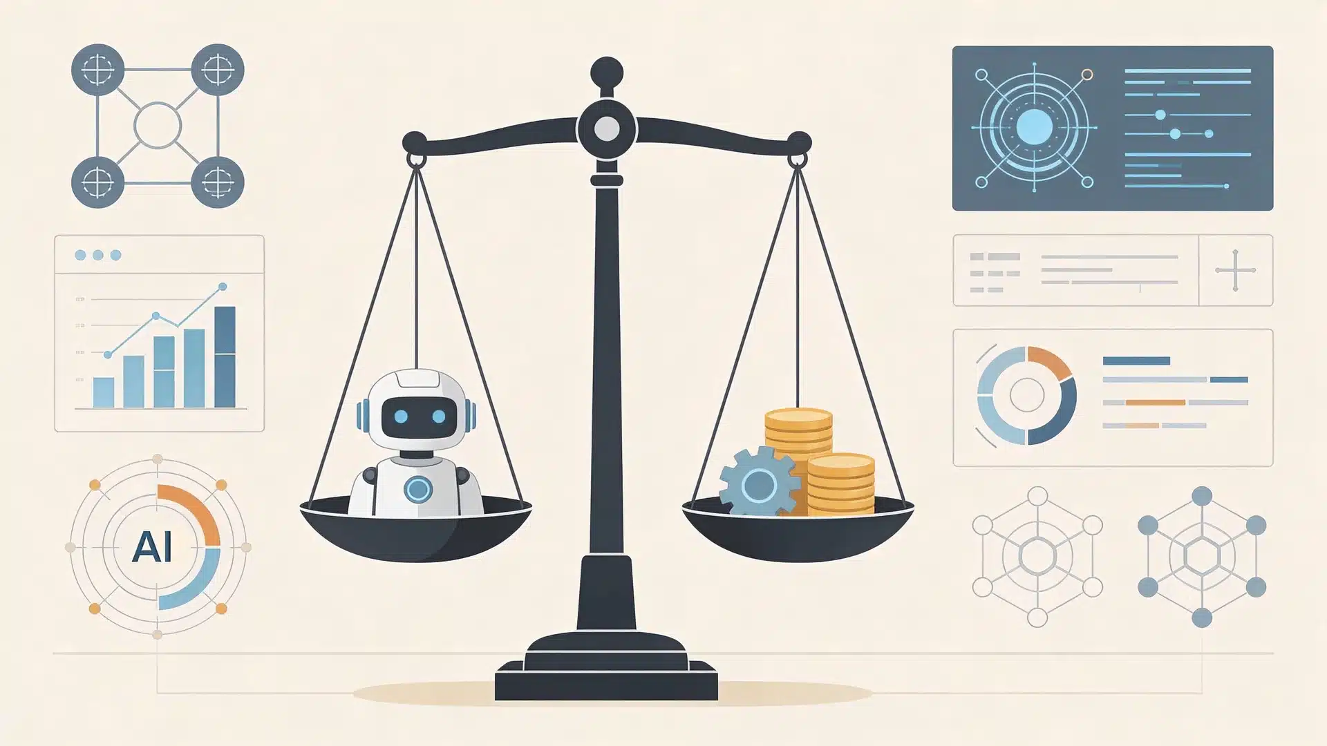 Balanced scale representing tradeoffs between control and openness in AI systems