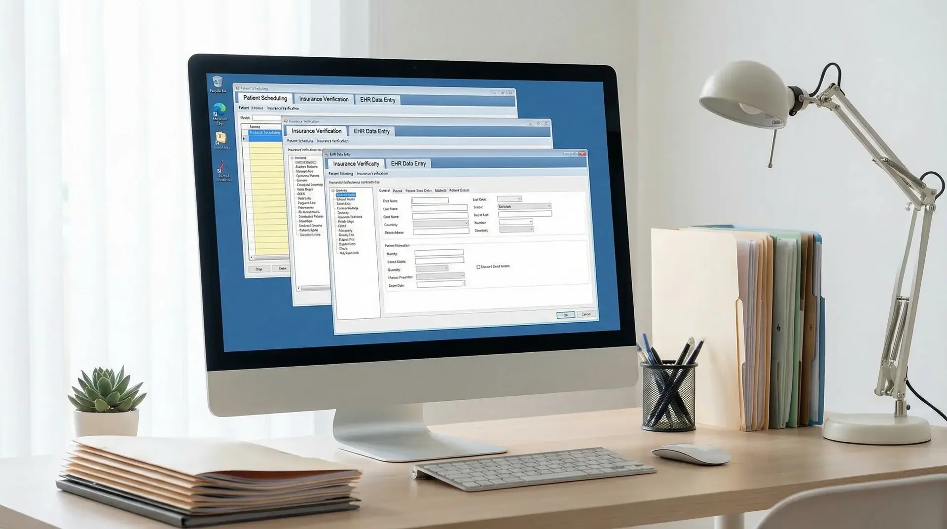 Computer system handling insurance, scheduling, and data entry tasks in healthcare systems