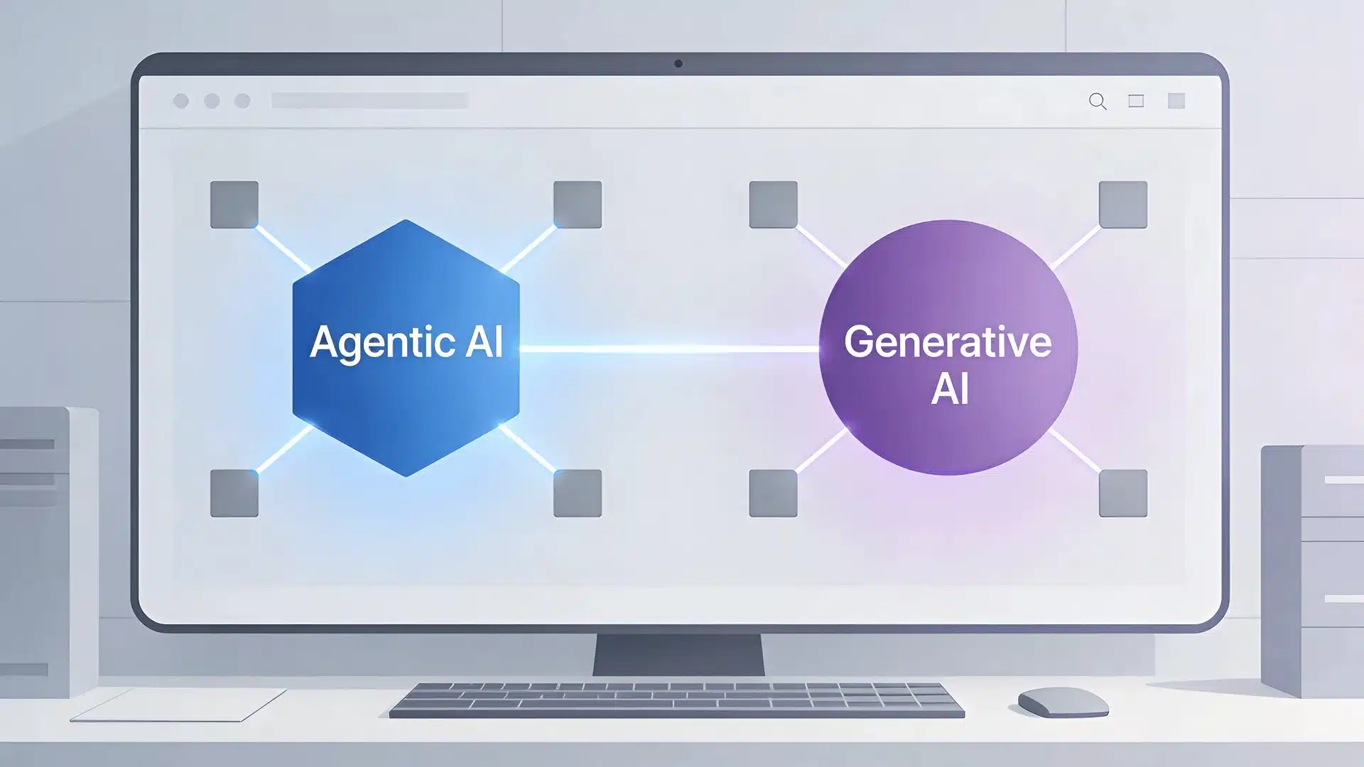 Illustration showing how Agentic AI uses Generative AI to enhance decision-making through interconnected components.