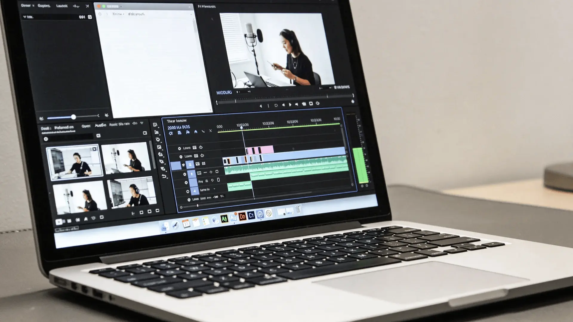 Laptop screen showing video editing timeline used to finalize a training video
