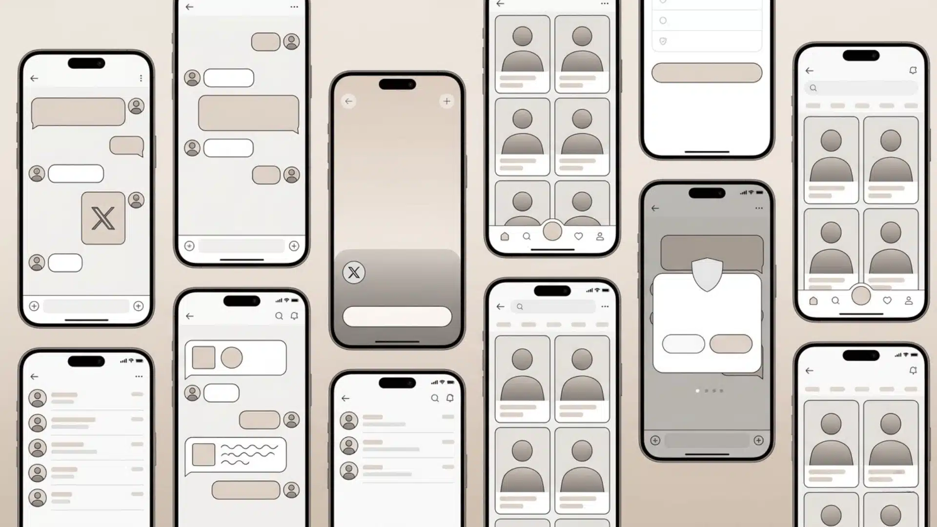 Multiple generic AI chat interface layouts displayed on a neutral background
