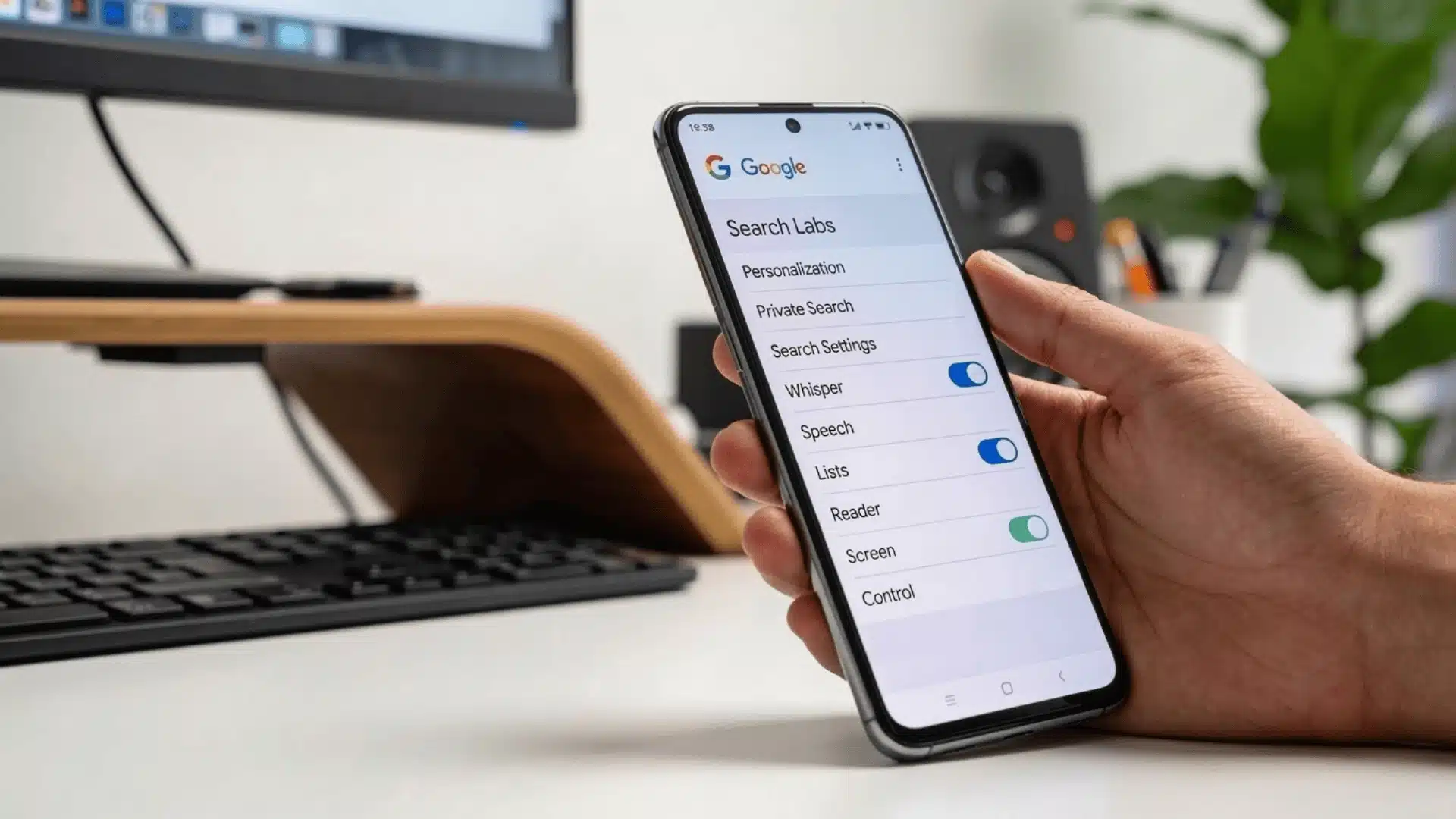 Smartphone screen showing Google app settings with a toggle option interface