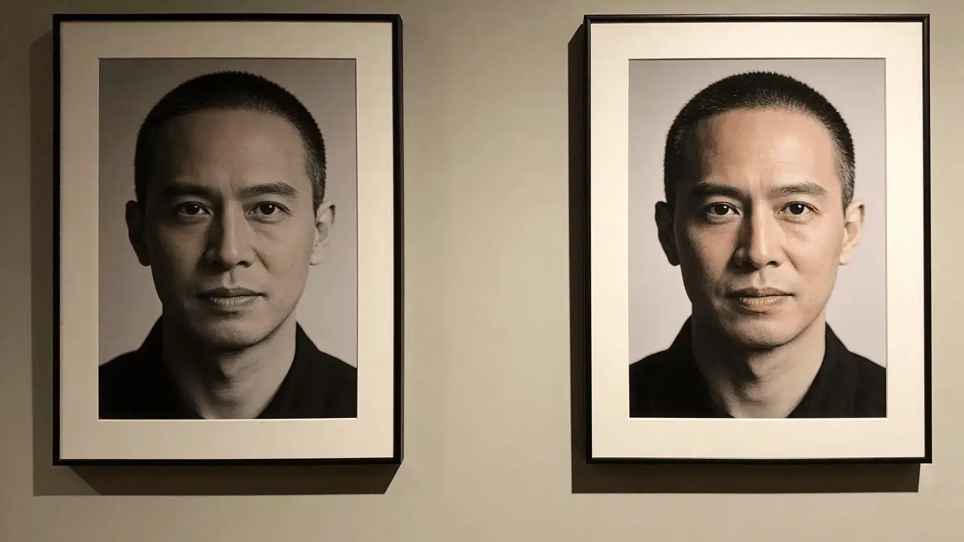 Two portrait photos side by side, one flat and one with clearer lighting and detail