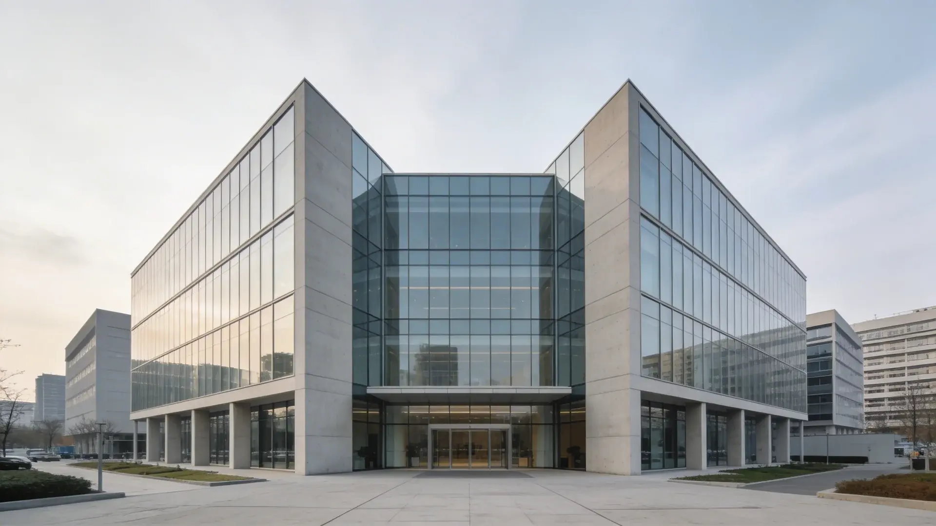 modern corporate office building in a clean urban business area