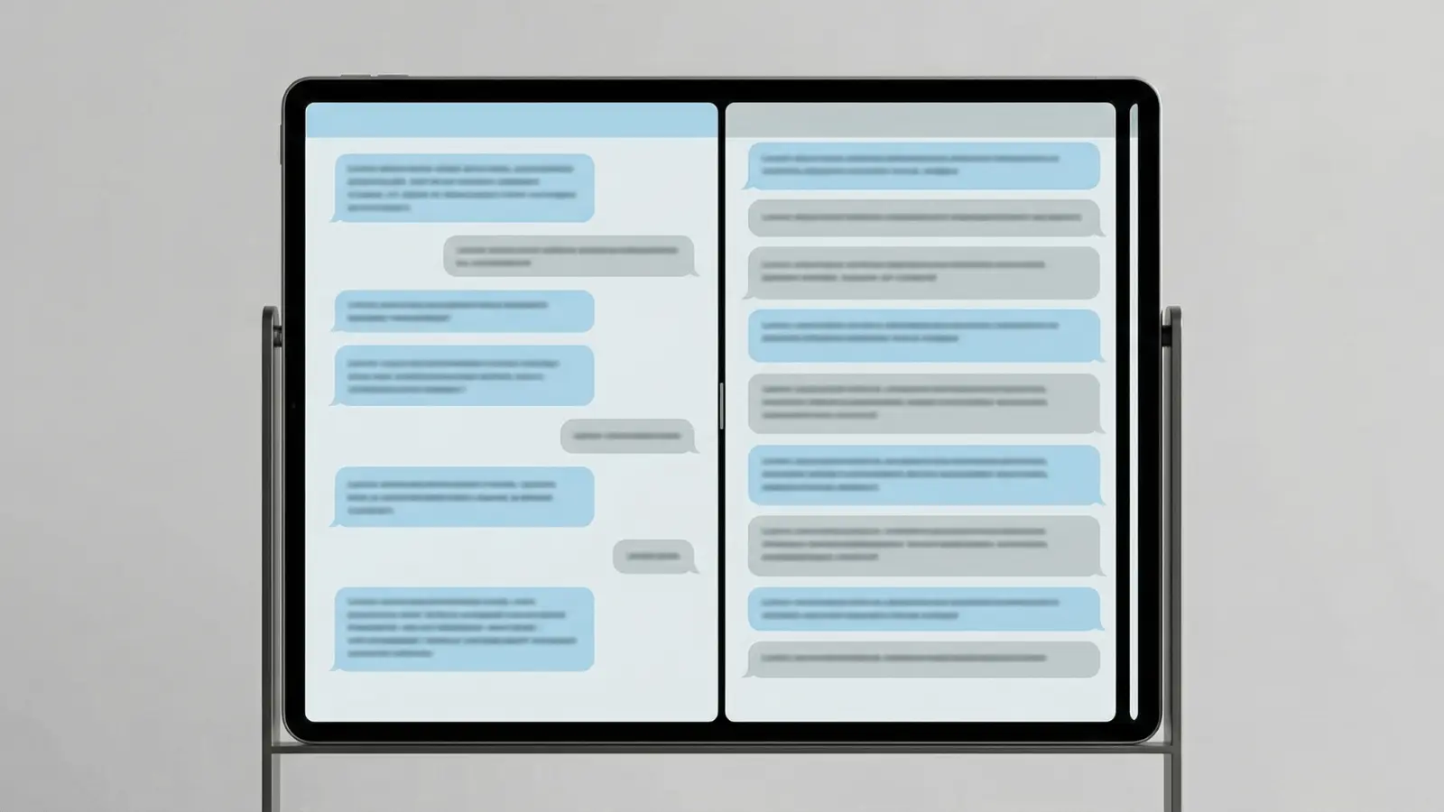 Two chat screens showing varied message lengths on one side and uniform structured messages on the other