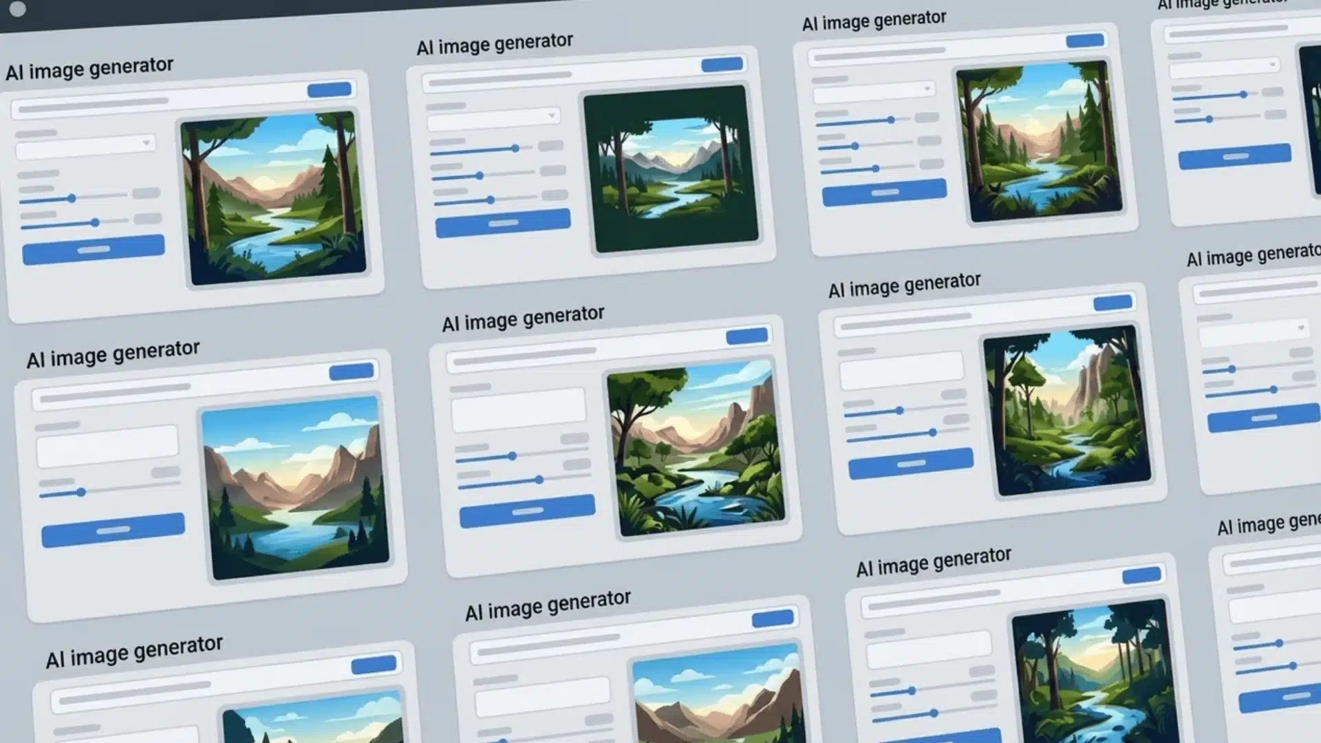 Grid layout showing multiple generic AI image generator panels