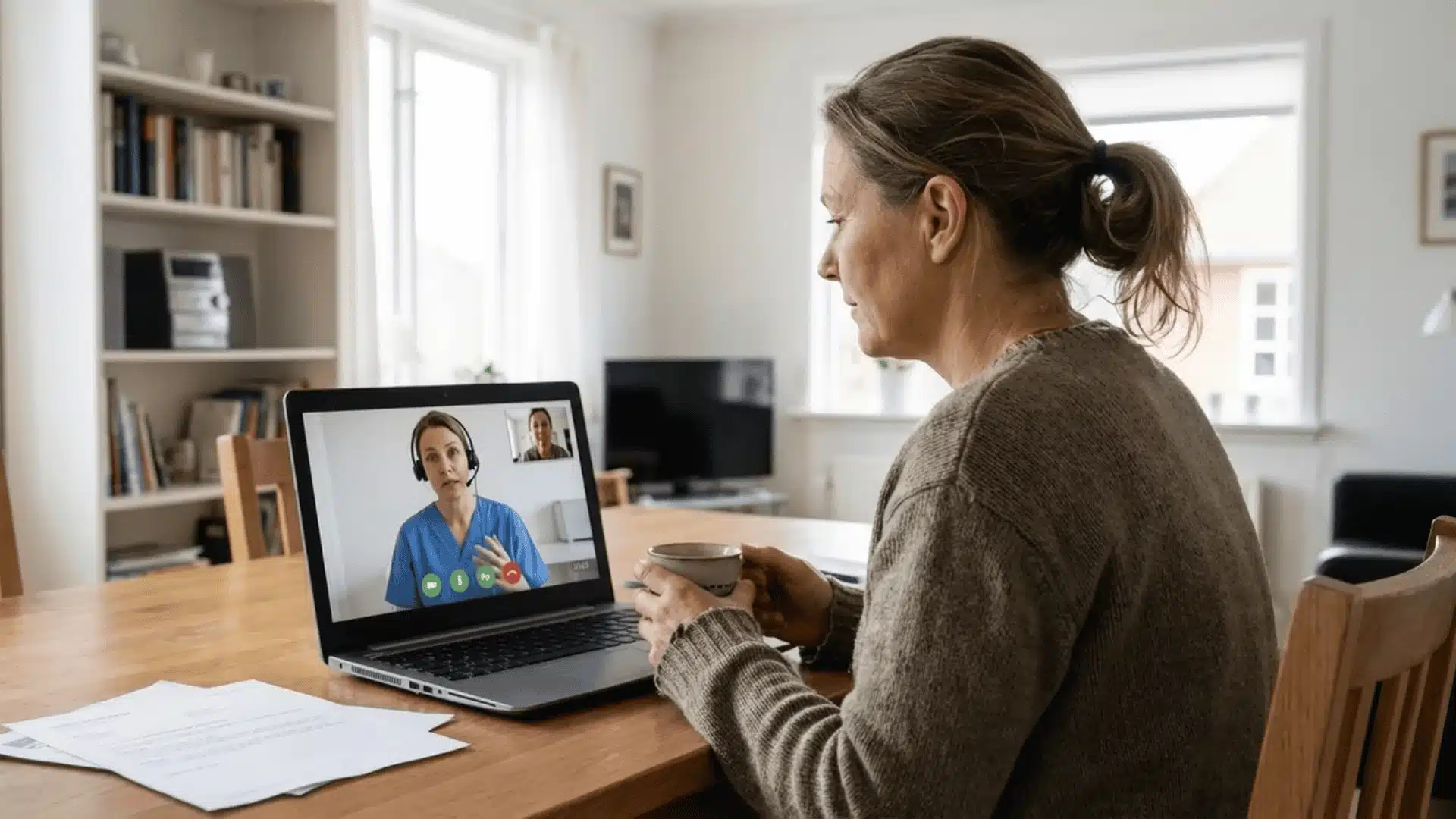 Patient using laptop for video call with doctor at home