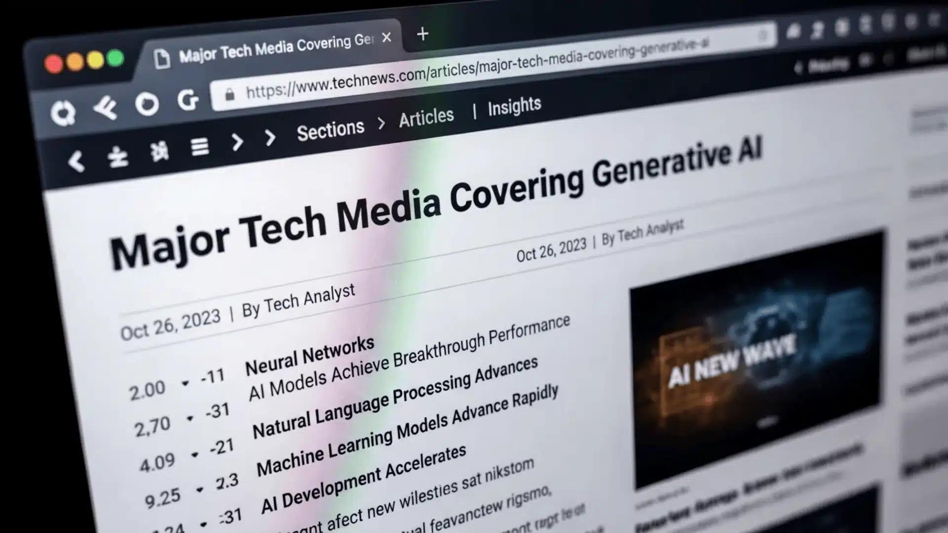 Website page listing AI news headlines in chronological order