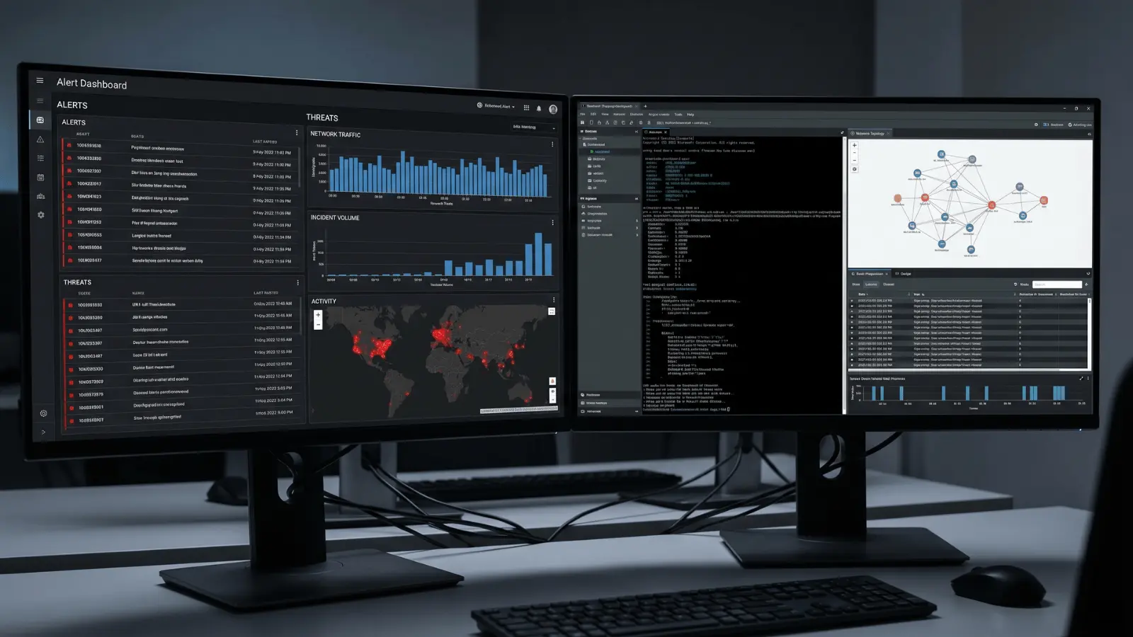 Screen showing data processing flow into structured cybersecurity analysis output
