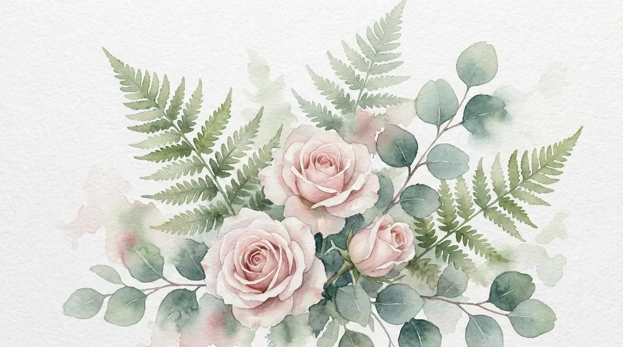 Botanical watercolor illustration with soft edges, visible paper texture, and colors bleeding into surrounding areas