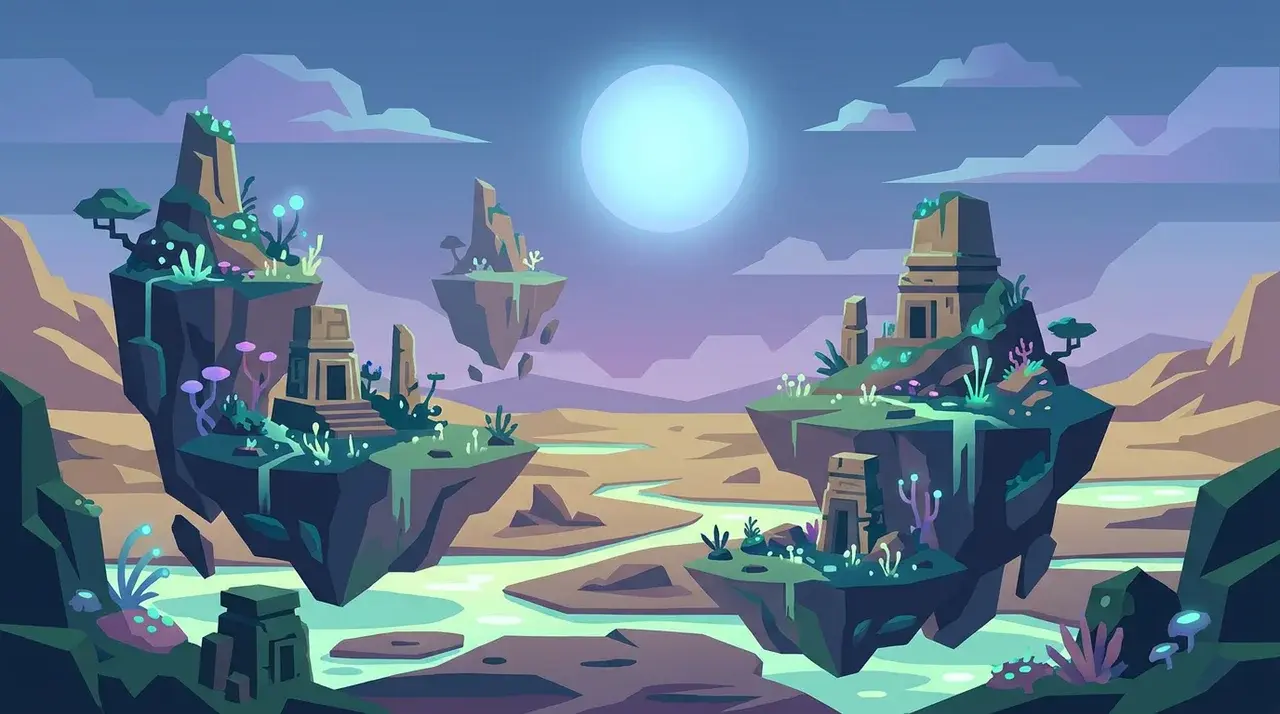 Digital painting of a detailed environment scene with a defined light source and structured composition