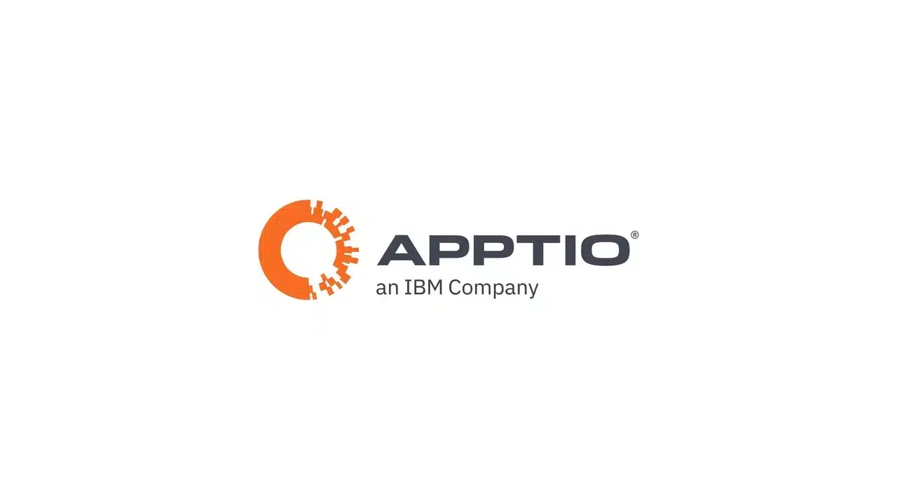Apptio an IBM Company logo featuring an orange circular gear icon alongside the Apptio wordmark with