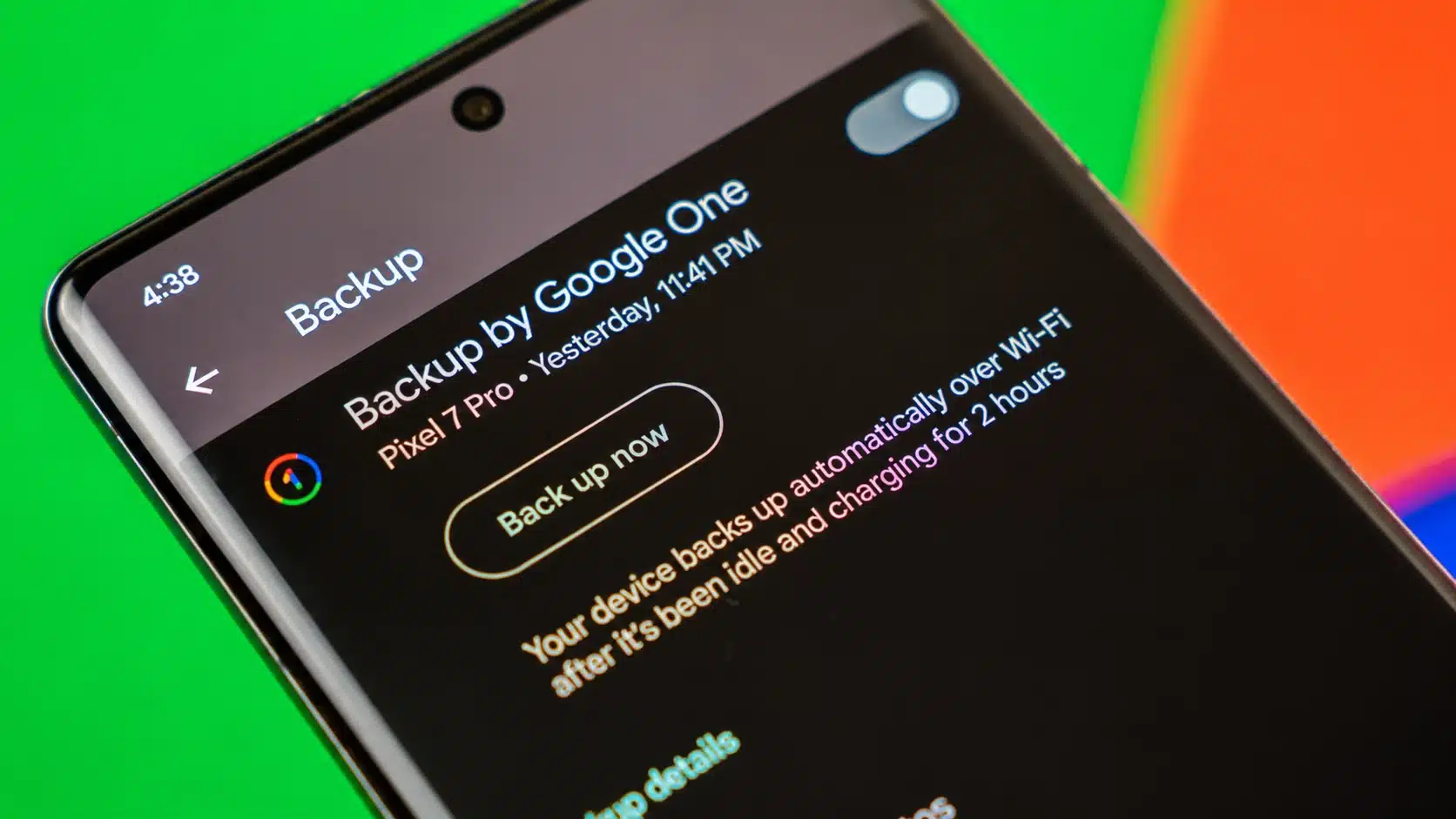 Close-up of an Android smartphone screen in dark mode showing the