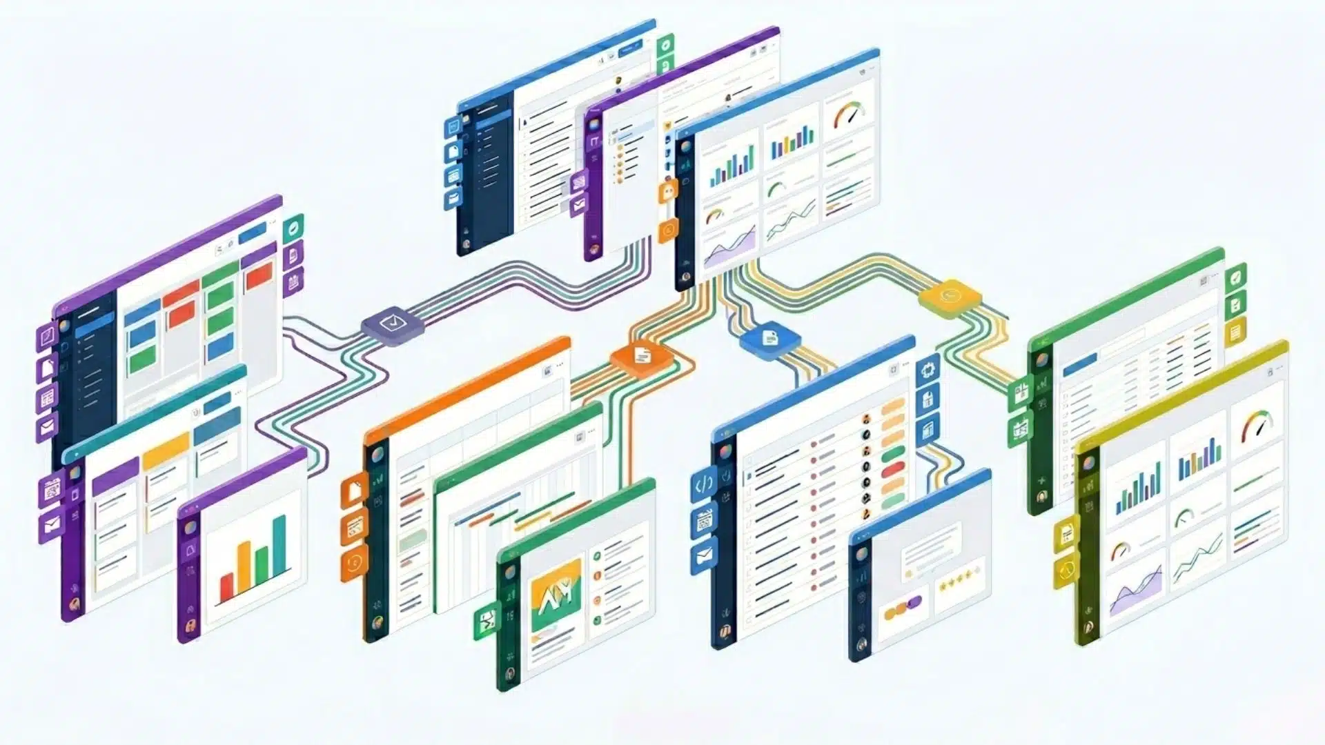 categorized productivity tools grouped by use case shown as abstract interface cards in a structured digital layout
