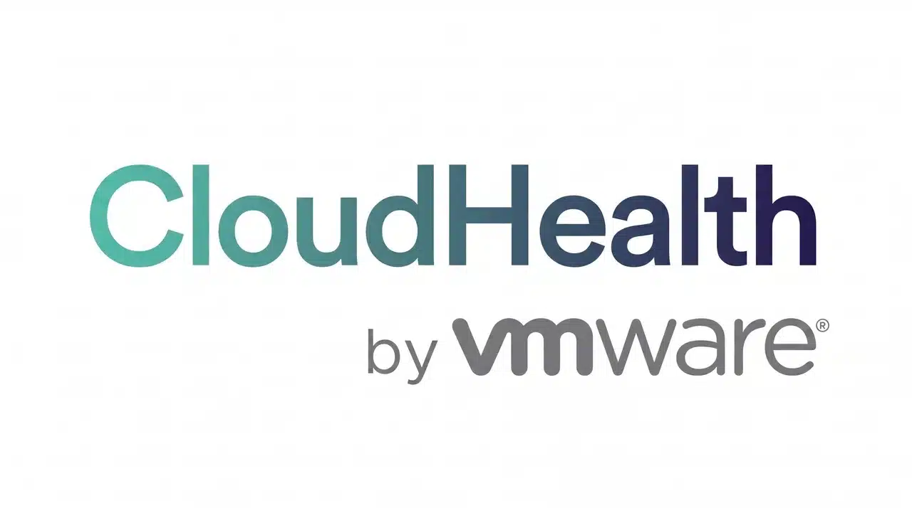 CloudHealth by VMware logo featuring the CloudHealth wordmark in a teal to dark navy gradient color with