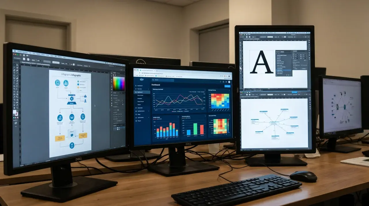 aptops displaying AI-powered design tools and free graphic software dashboards