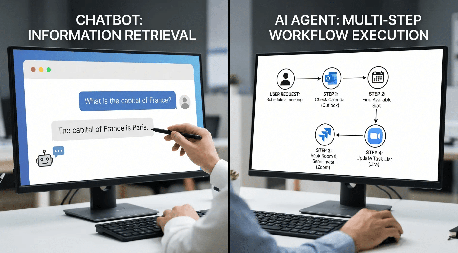 Comparison of chatbot responses and agentic AI autonomous actions