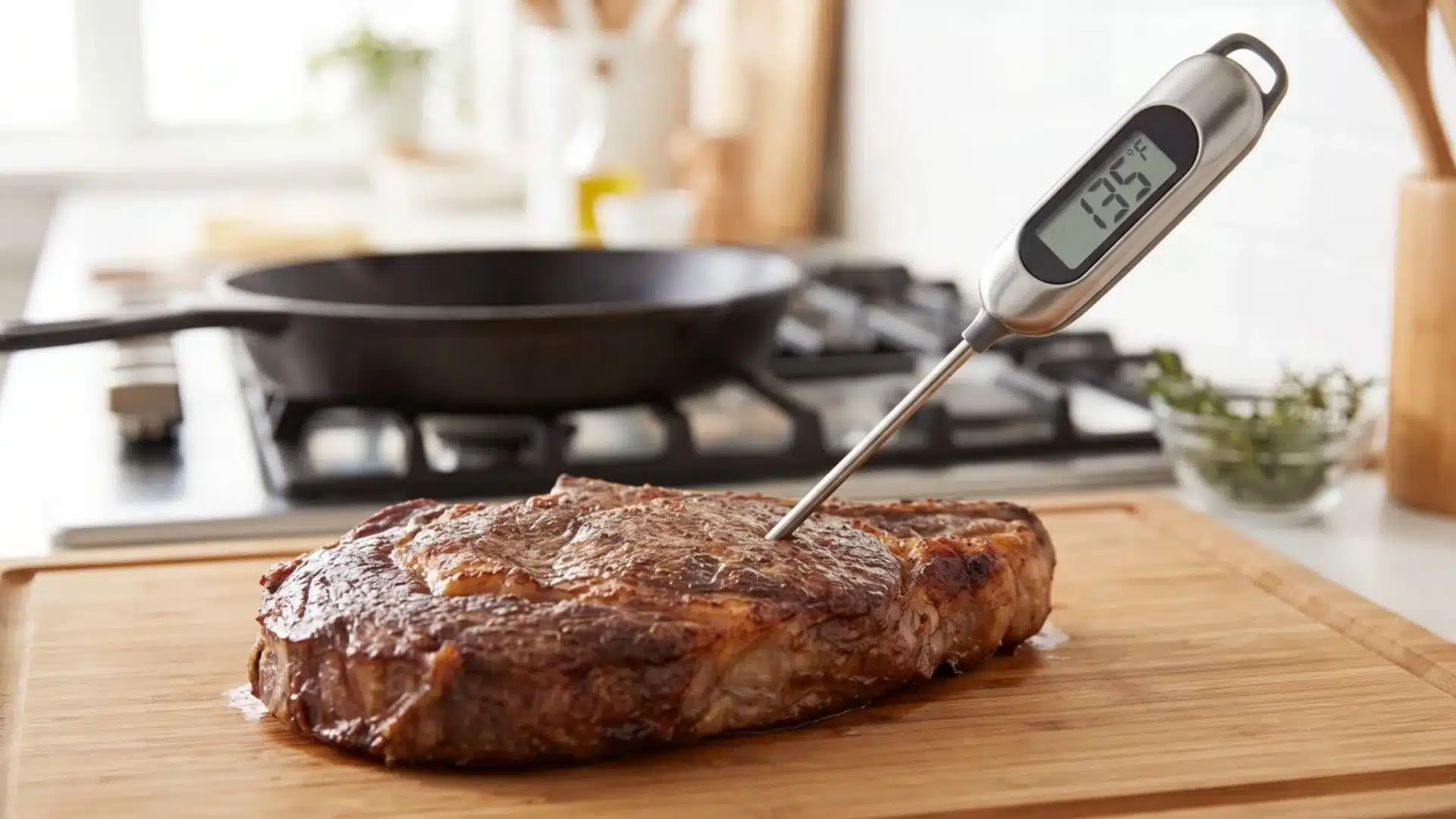 instant read thermometer measuring internal temperature of cooked meat