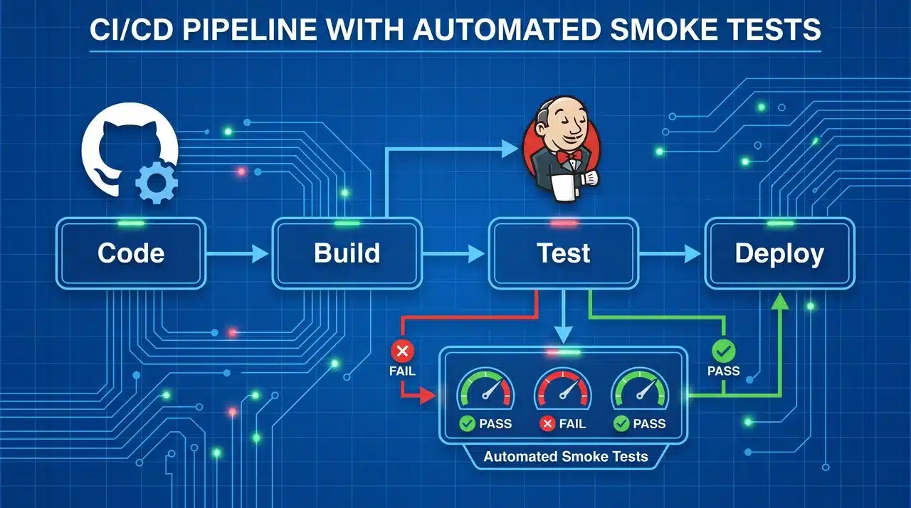 Automated smoke tests running in a CI/CD pipeline using Jenkins and GitHub Actions.