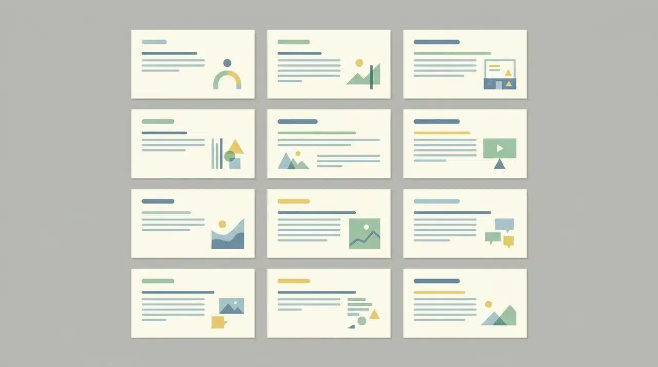 Manuscript divided into grid of index cards each representing a separate scene or chapter.