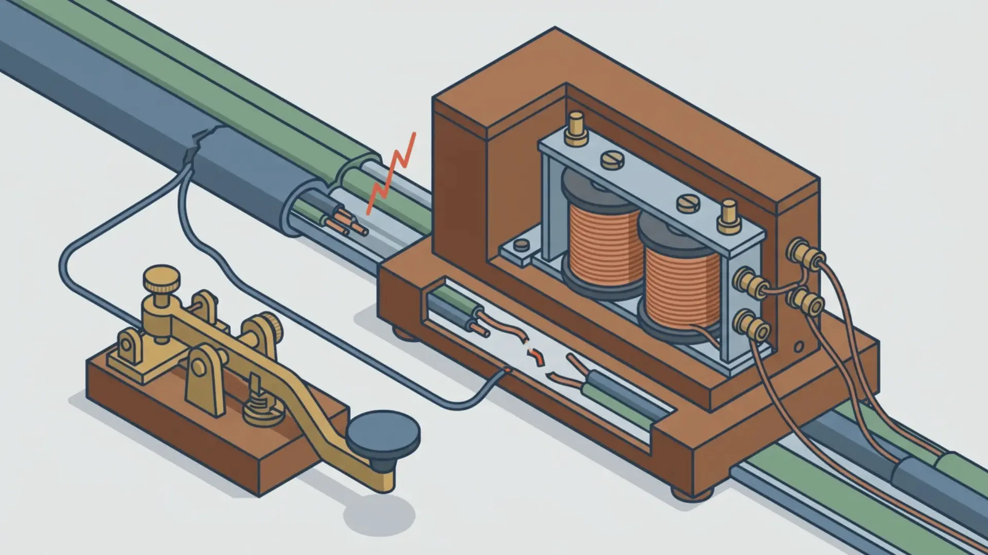 Telegraph system with internal wiring and a hidden fault point