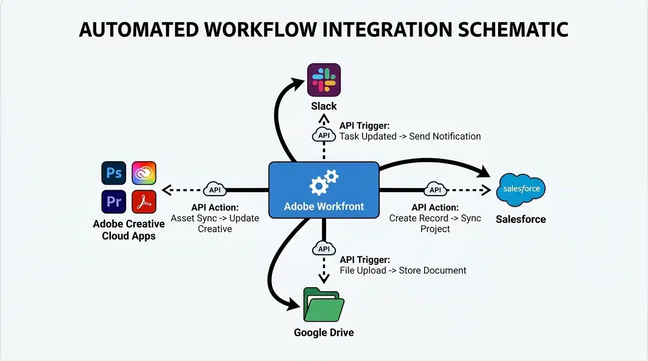 Workfront Fusion workflow automation connecting Workfront with multiple business applications
