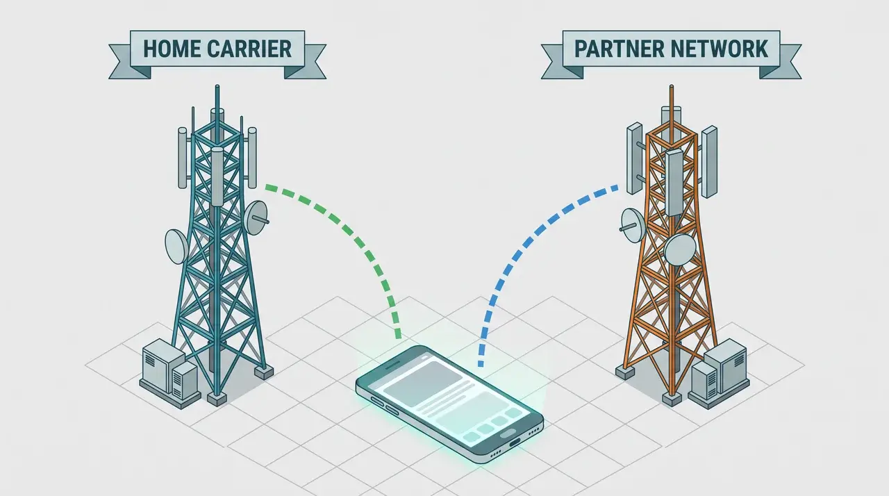 Wi-Fi router, SIM card, eSIM chip, and portable hotspot device on a flat surface