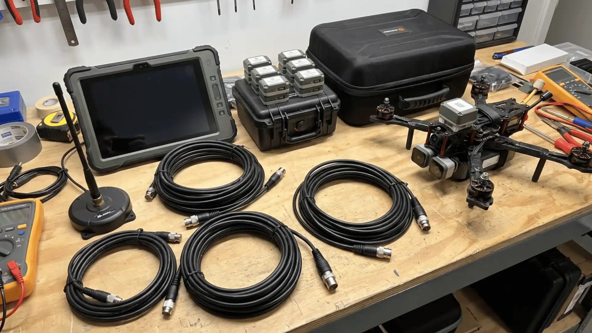 Sports technology hardware displayed on a workspace surface