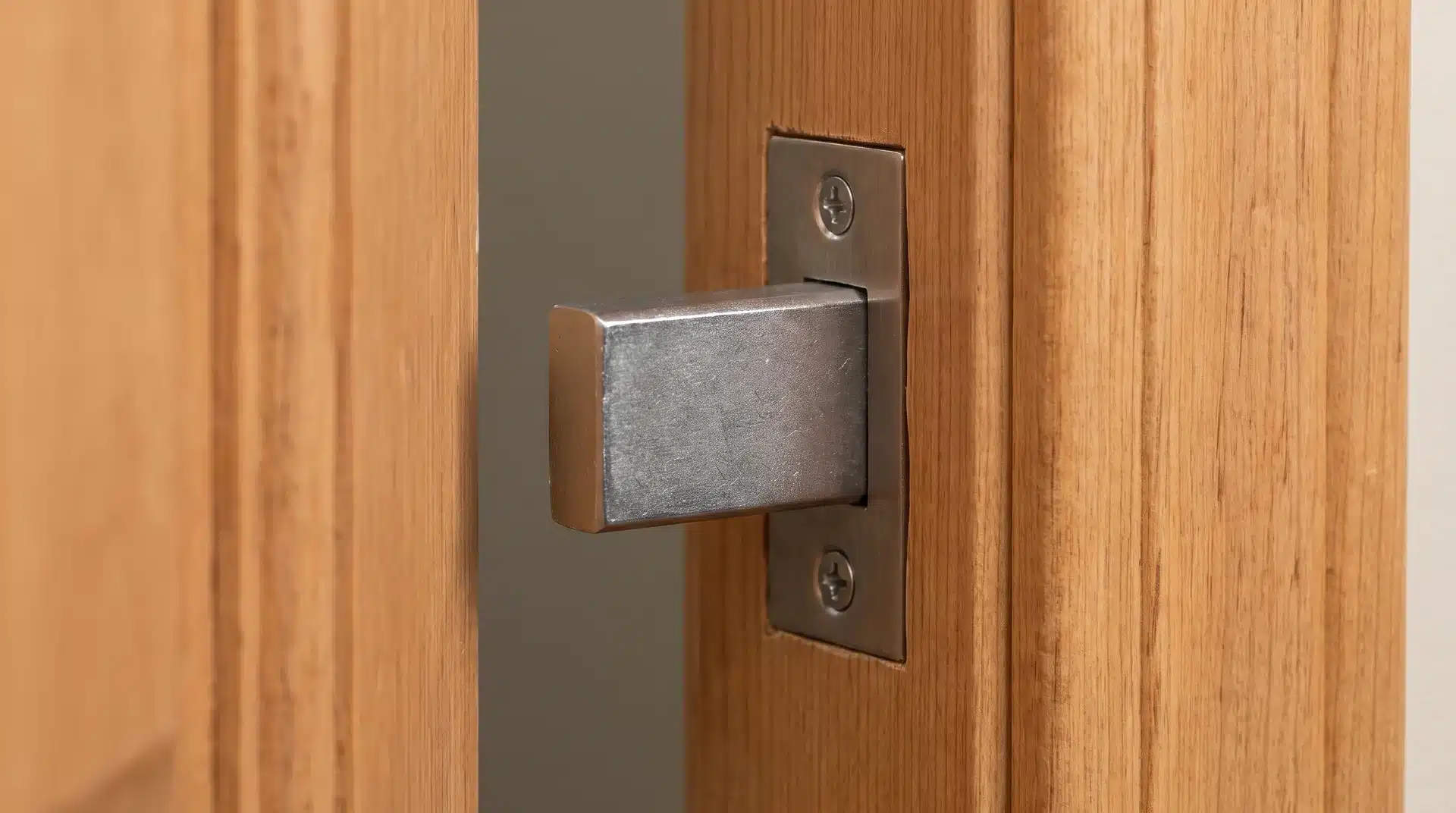 Deadbolt extended into a strike plate mounted on a door jamb