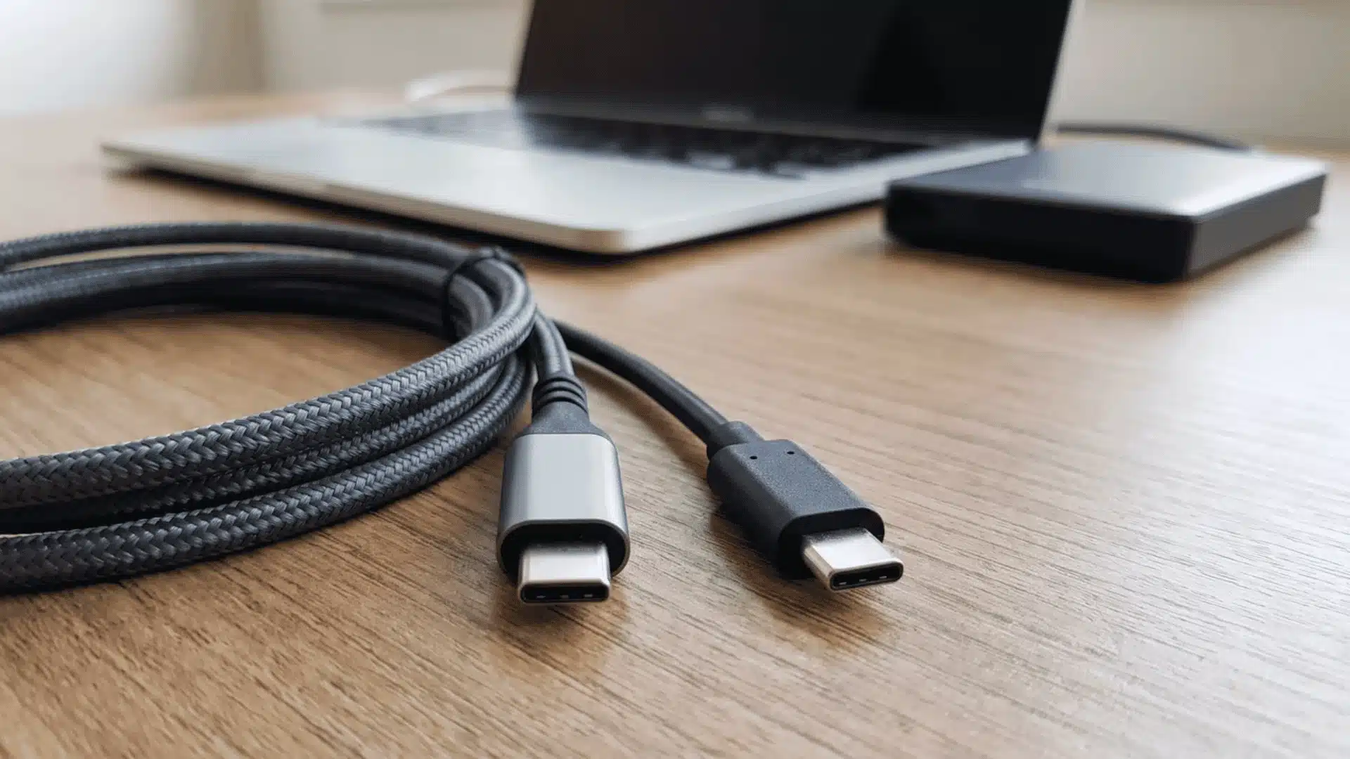 Two matching USB-C plugs attached to cables with different thicknesses