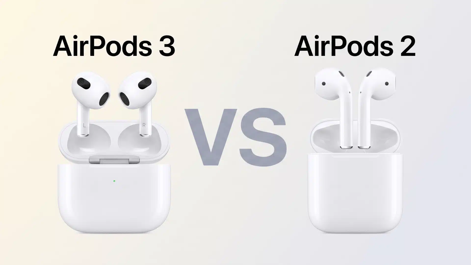 AirPods 3 vs AirPods 2 comparison showing both earbuds and charging cases side by side