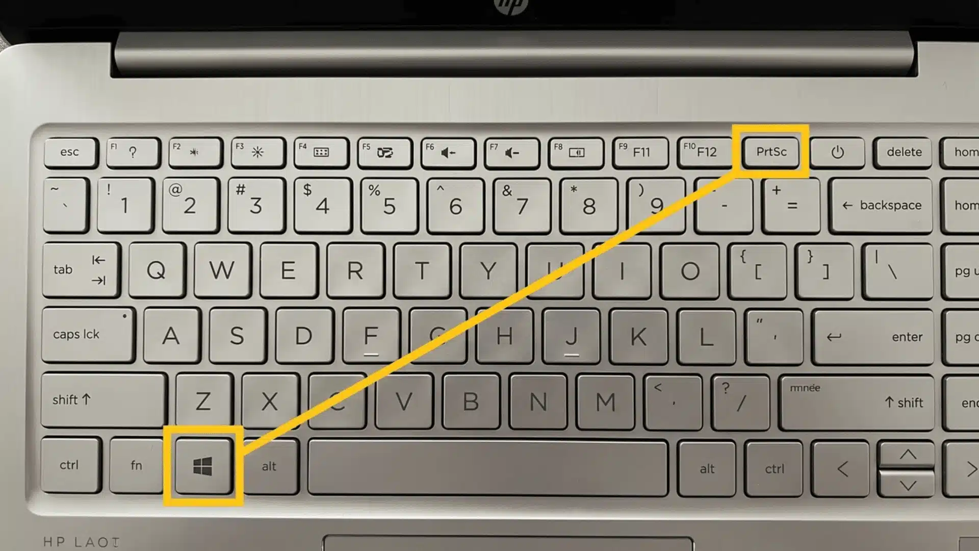 Keyboard highlighting Windows and PrtSc keys for automatic screenshot saving.