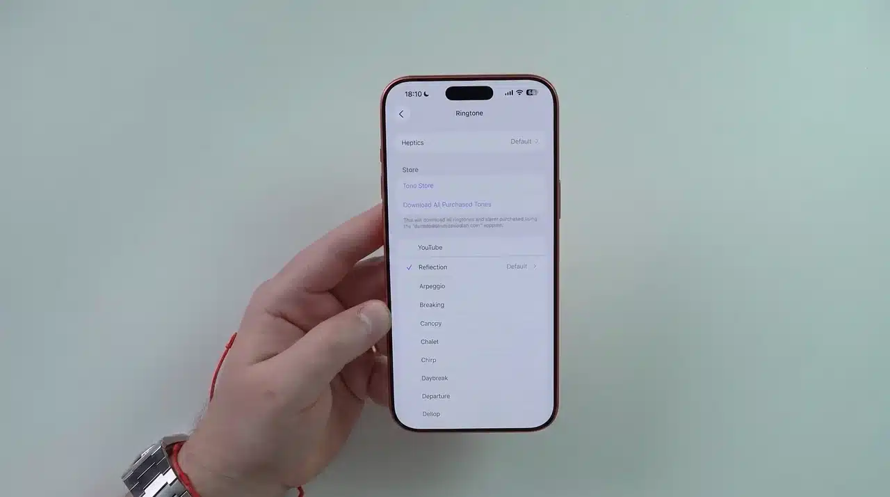 iPhone Ringtone settings showing a newly created custom ringtone option