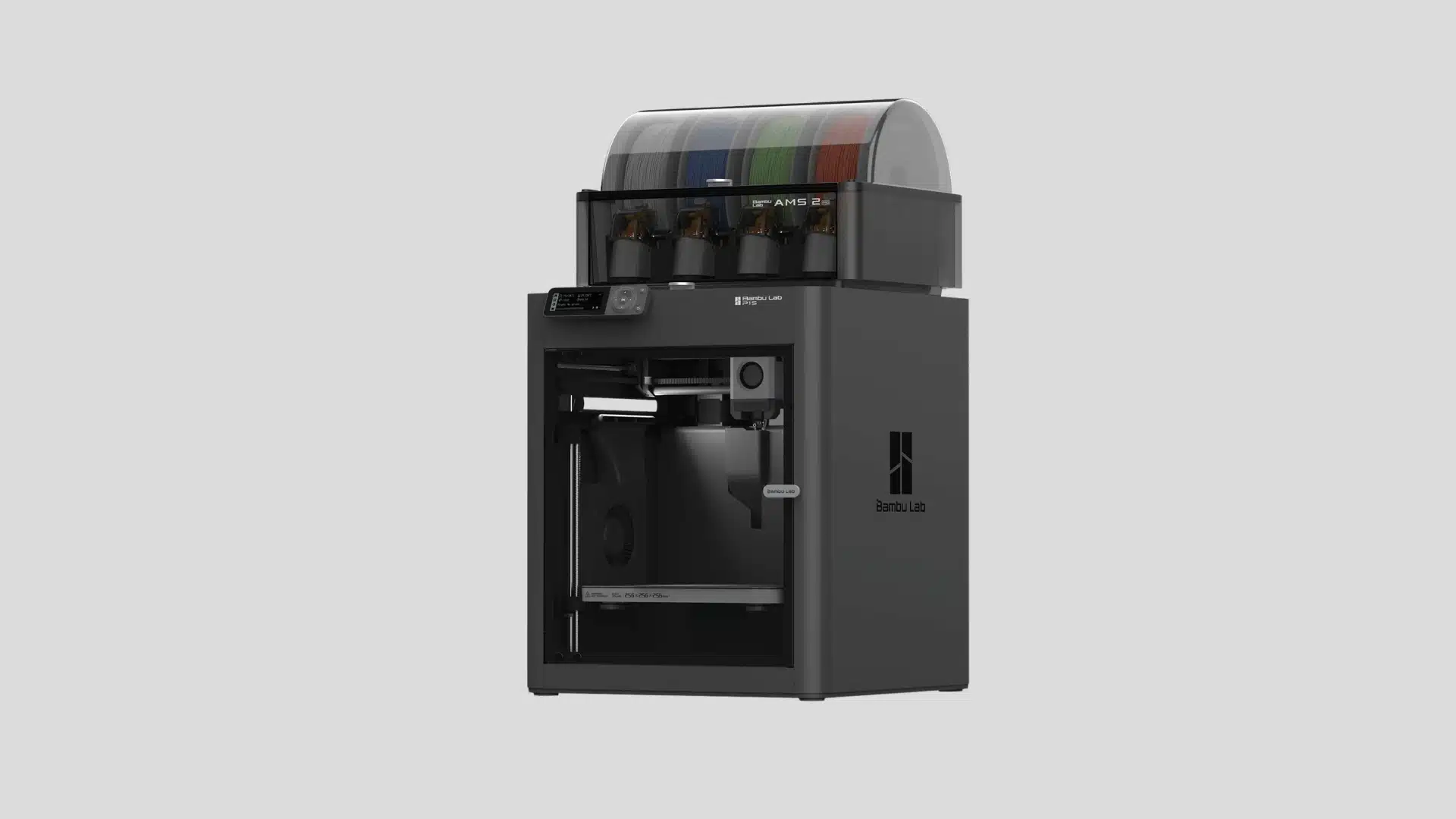 Bambu Lab P1S 3D printer with AMS 2 Pro and four filament spools