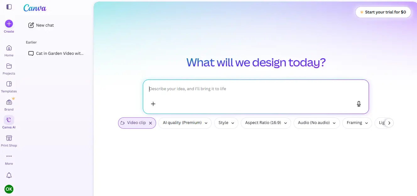 Canva design interface with input box and design options in a bright gradient setting