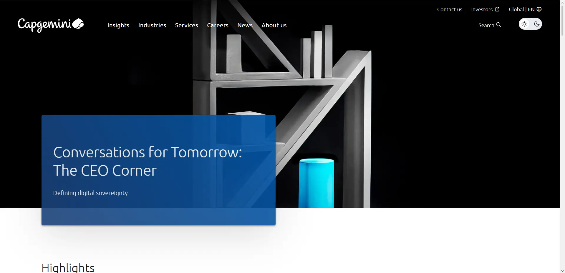 Modern geometric bookshelf with minimal design and a glowing blue cylinder in a dark setting