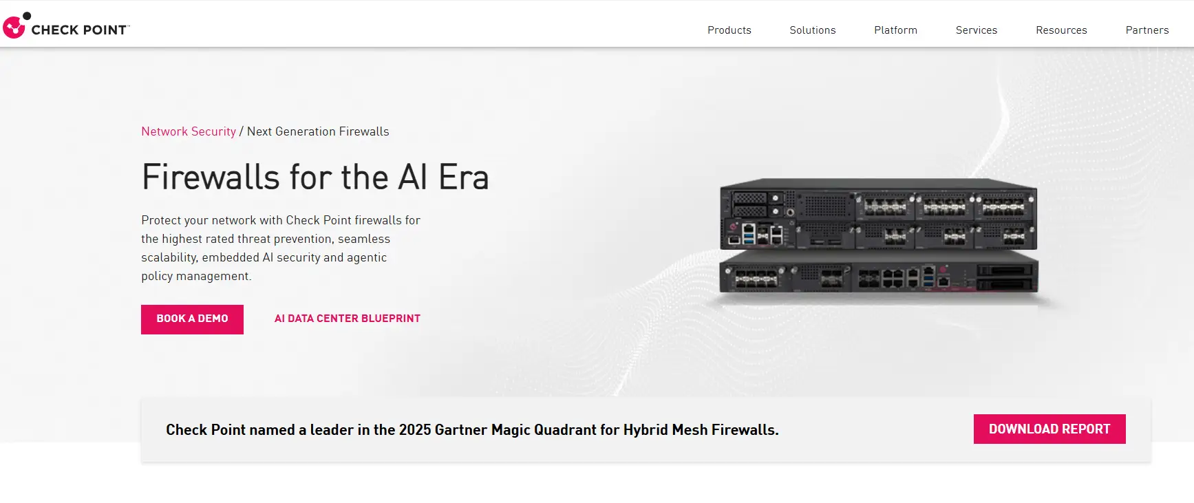Two stacked network routers on white background with promotional text and buttons