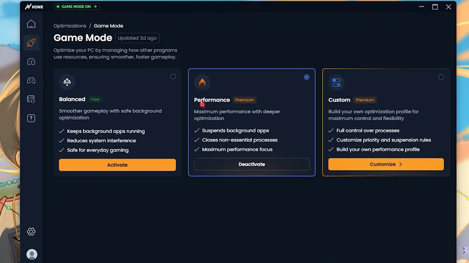 Hone PC optimizer showing boost-up tools for gaming and Windows performance tuning