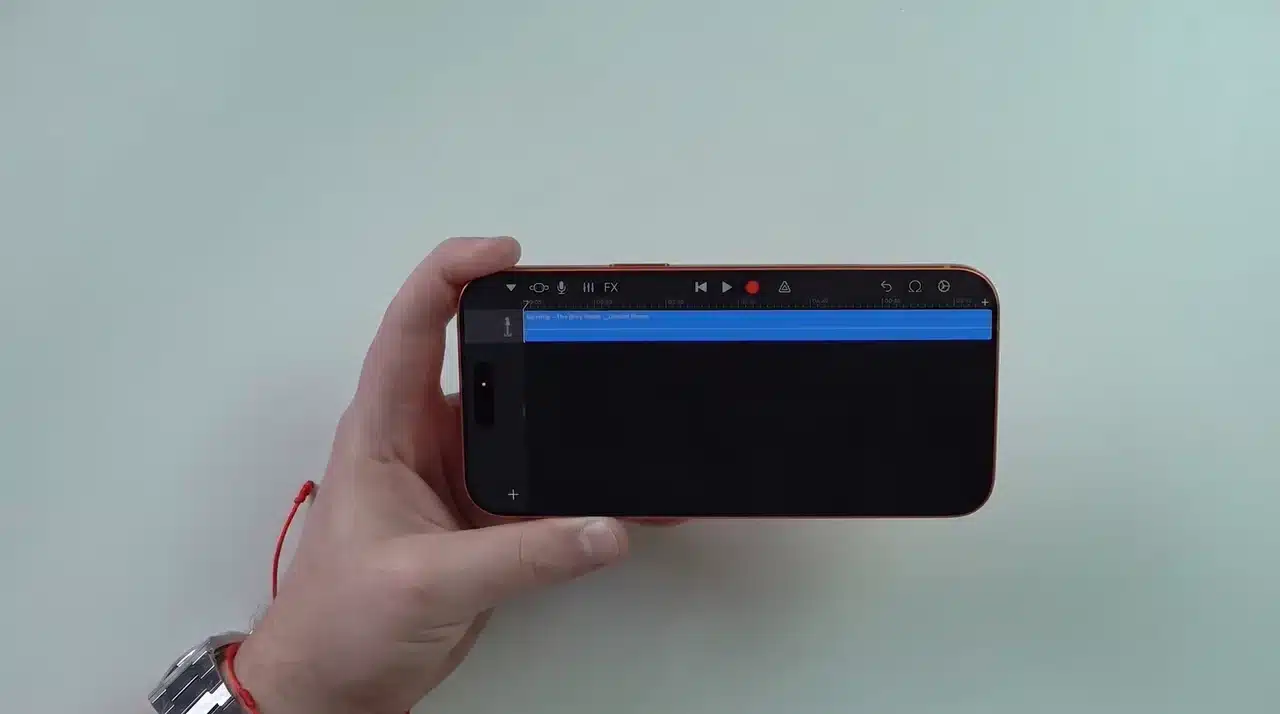 GarageBand audio timeline showing an imported track ready for editing