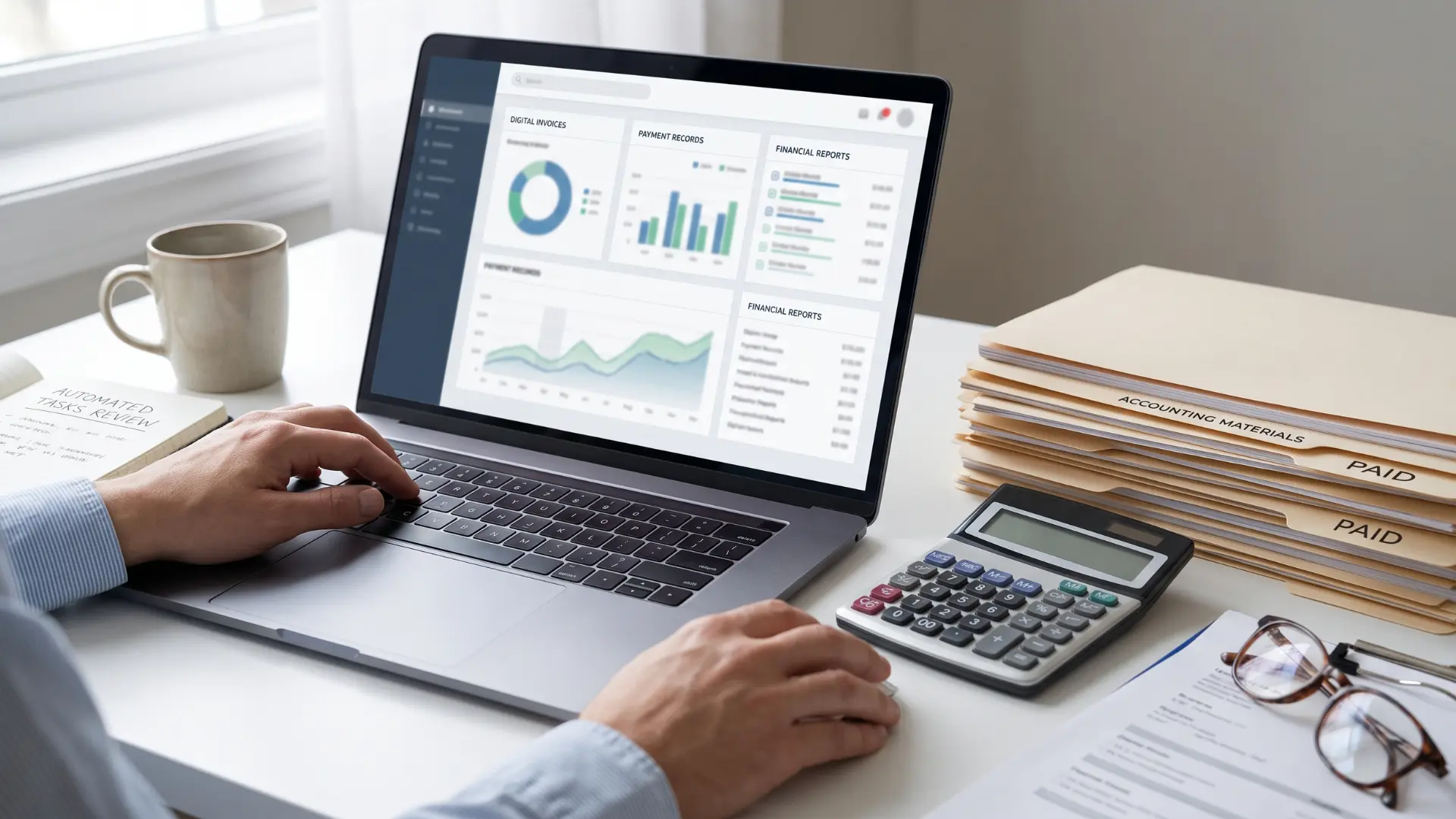 Business owner managing automated invoices and payment processes.