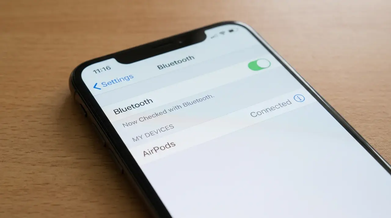 iPhone Bluetooth settings screen listing connected AirPods
