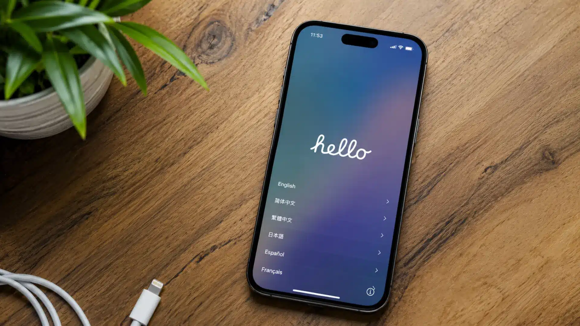 iPhone screen displaying the Hello setup screen confirming a successful factory reset
