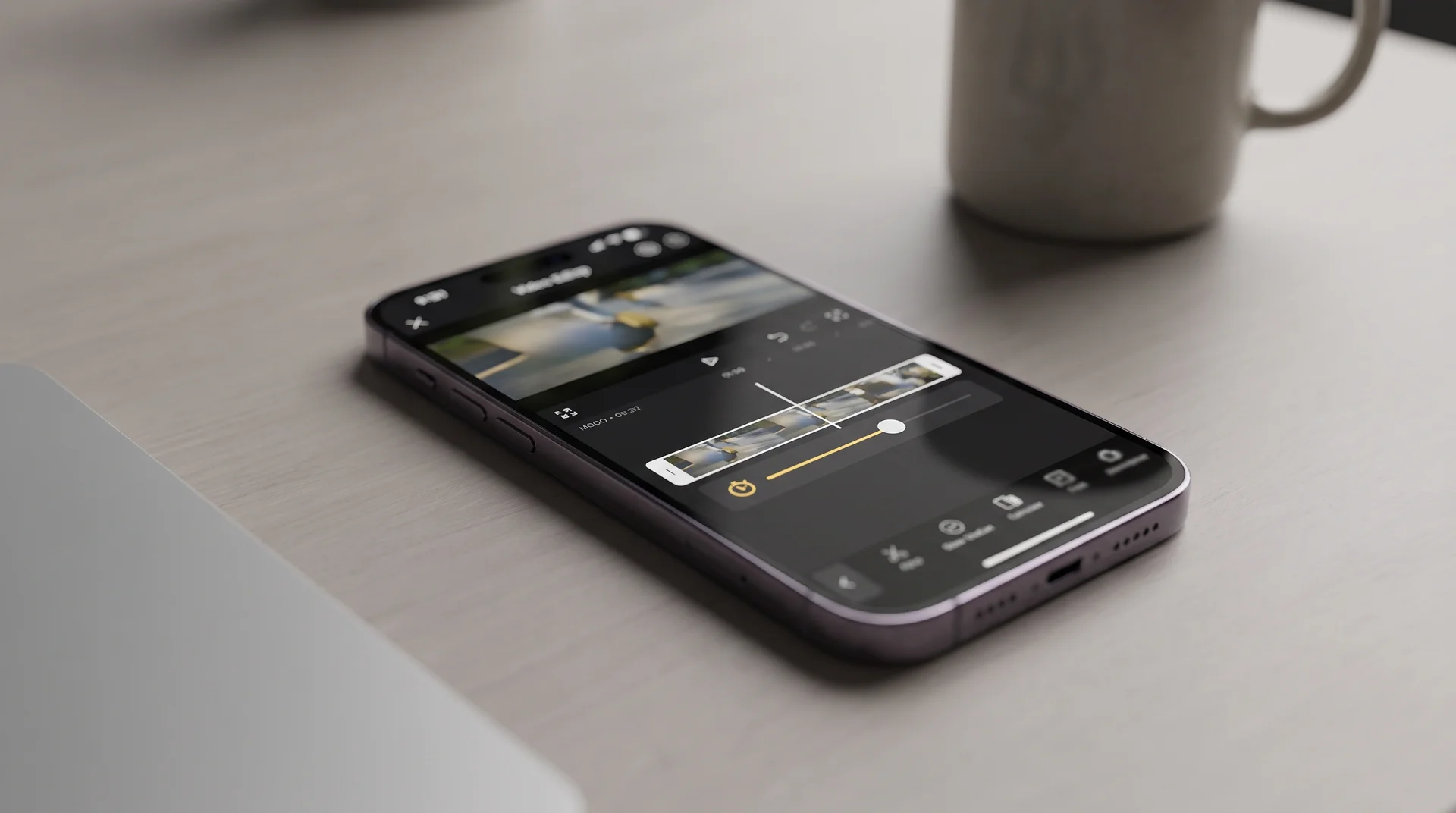 iPhone showing video speed controls during slow motion editing