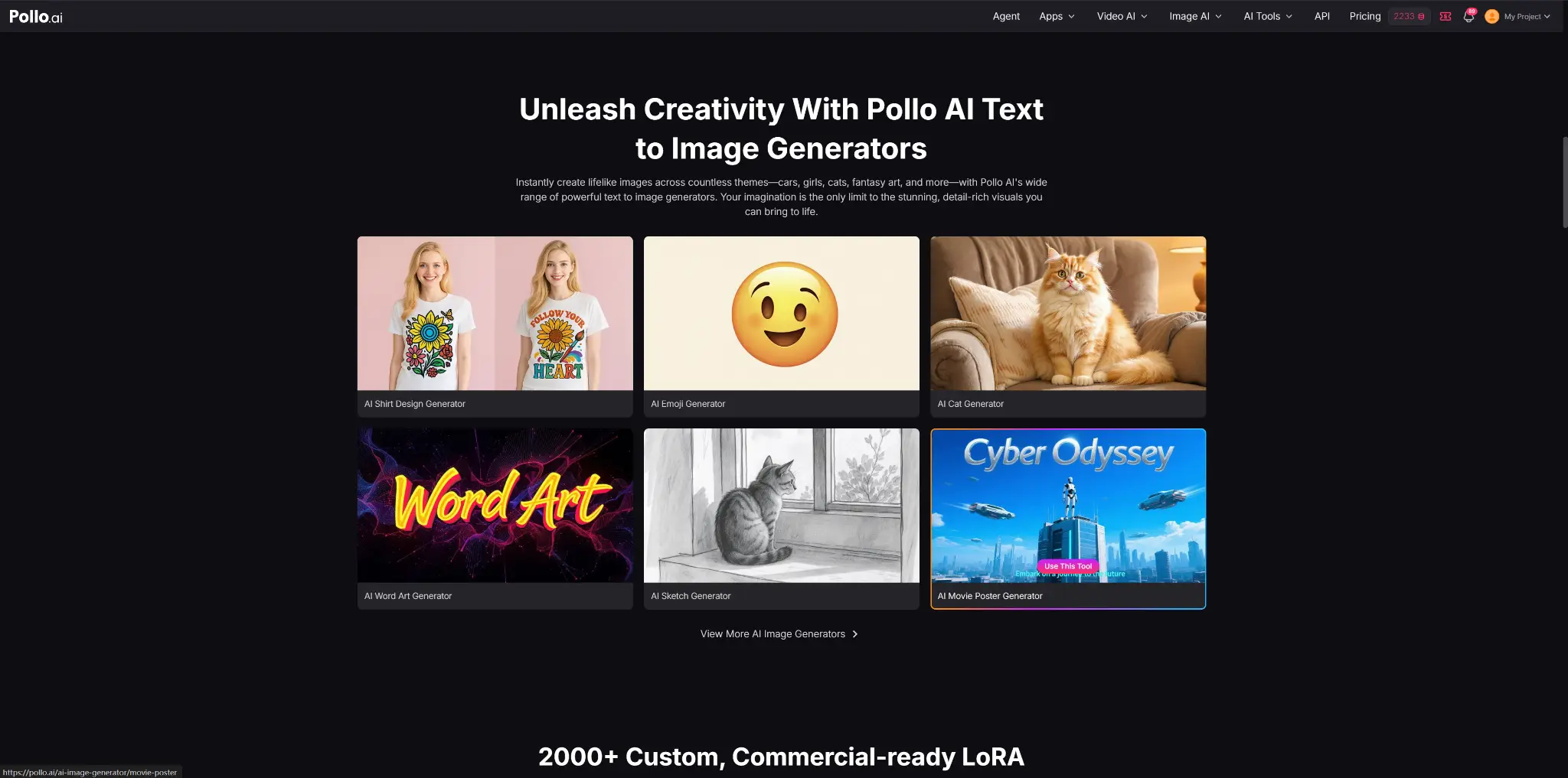 Highlighted text-to-image generators displayed on dark-themed online platform homepage