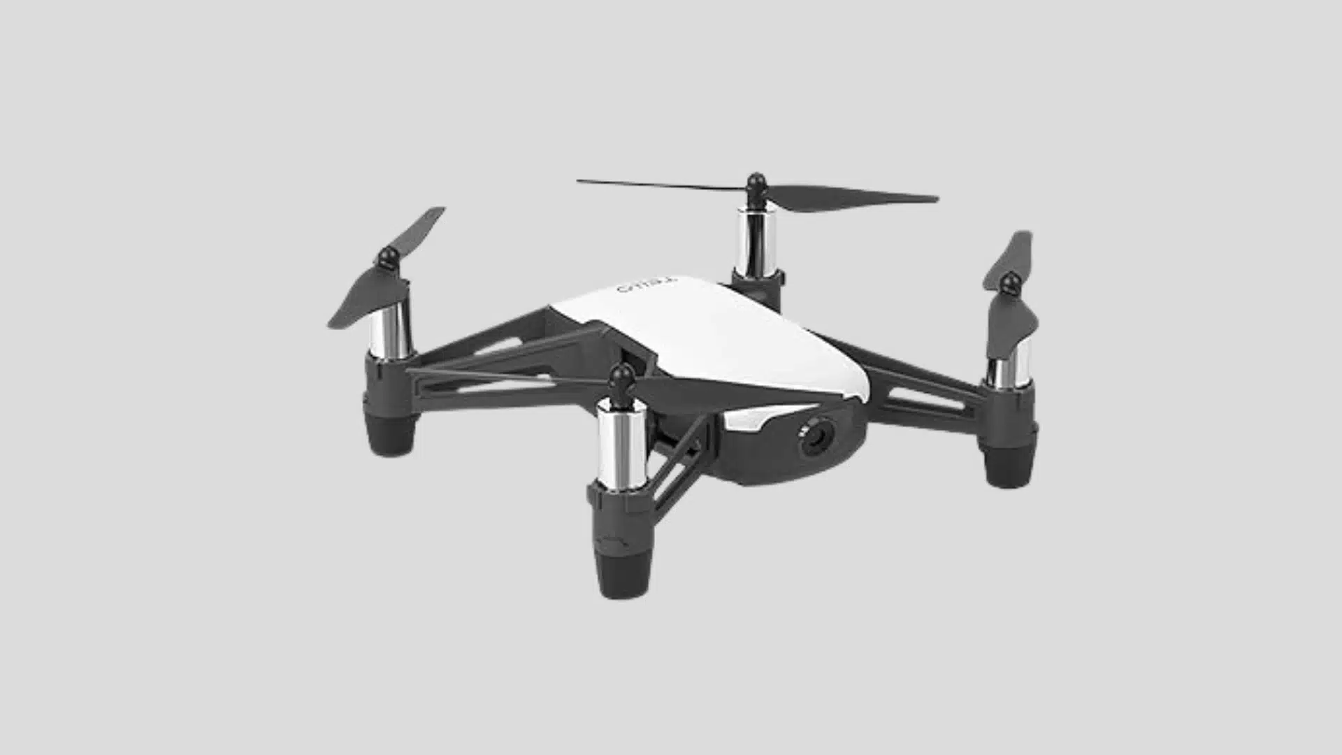 Ryze Tech Tello white and black camera drone with four propellers and front-facing camera