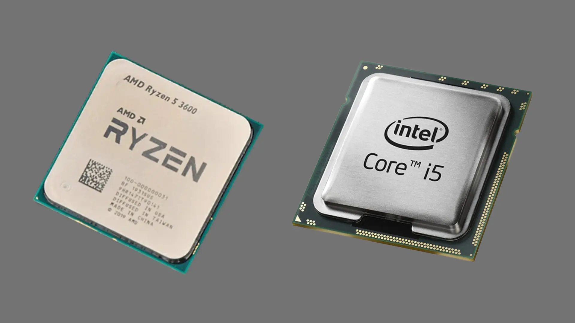 AMD Ryzen 3 and Intel Core i5 processors displayed side by side