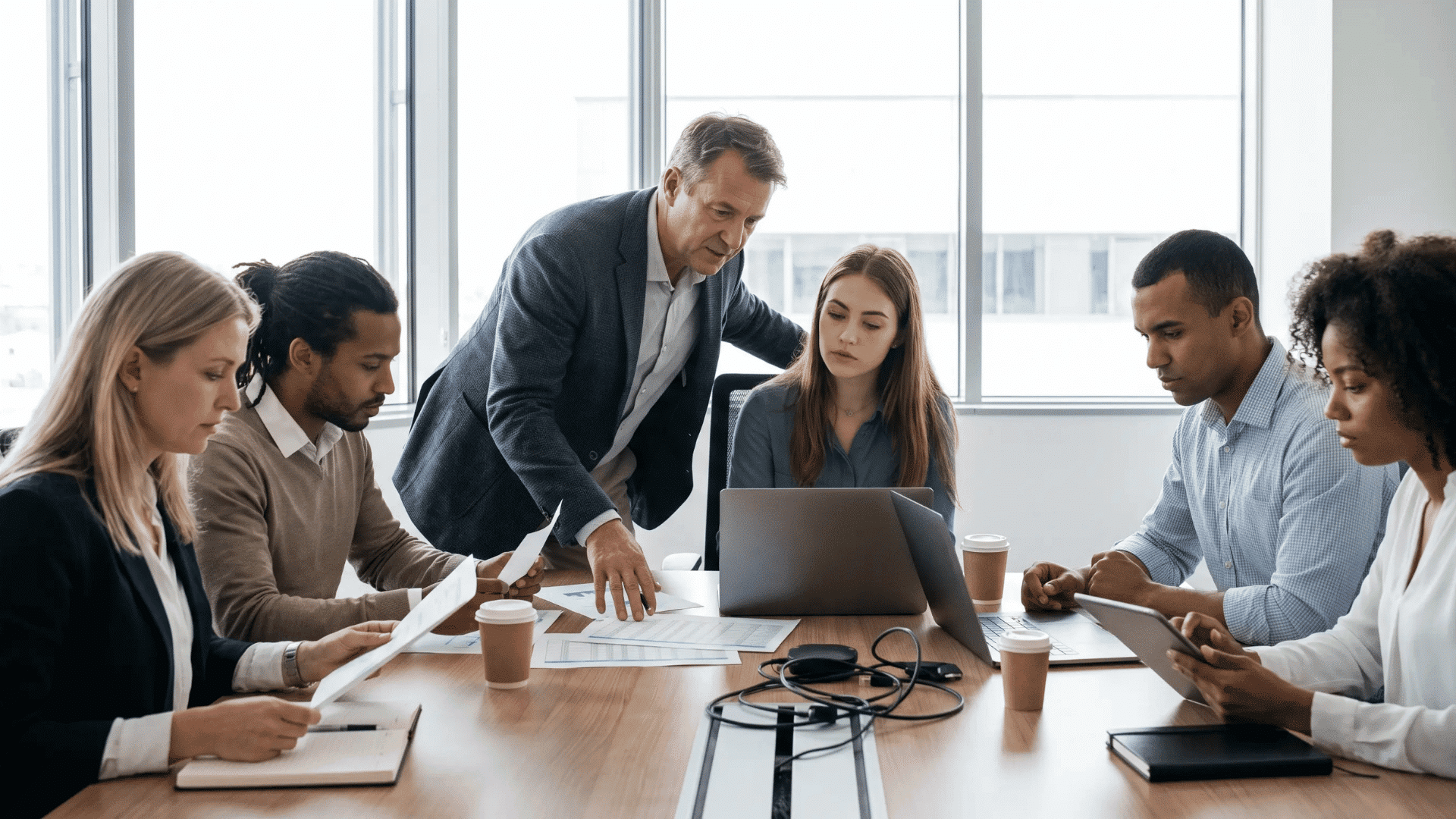 Sales team reviewing opportunities and risks before choosing an outsourcing strategy