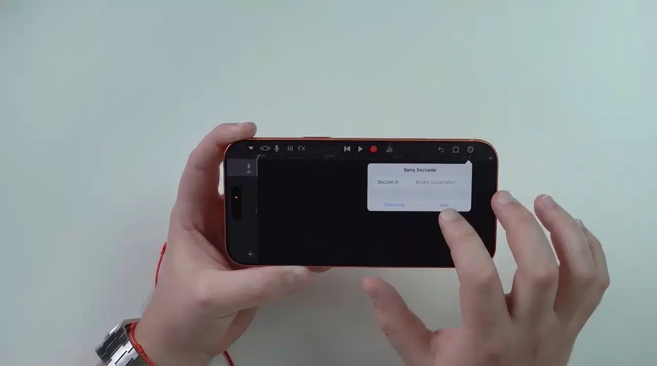 GarageBand timeline settings on iPhone with song section options