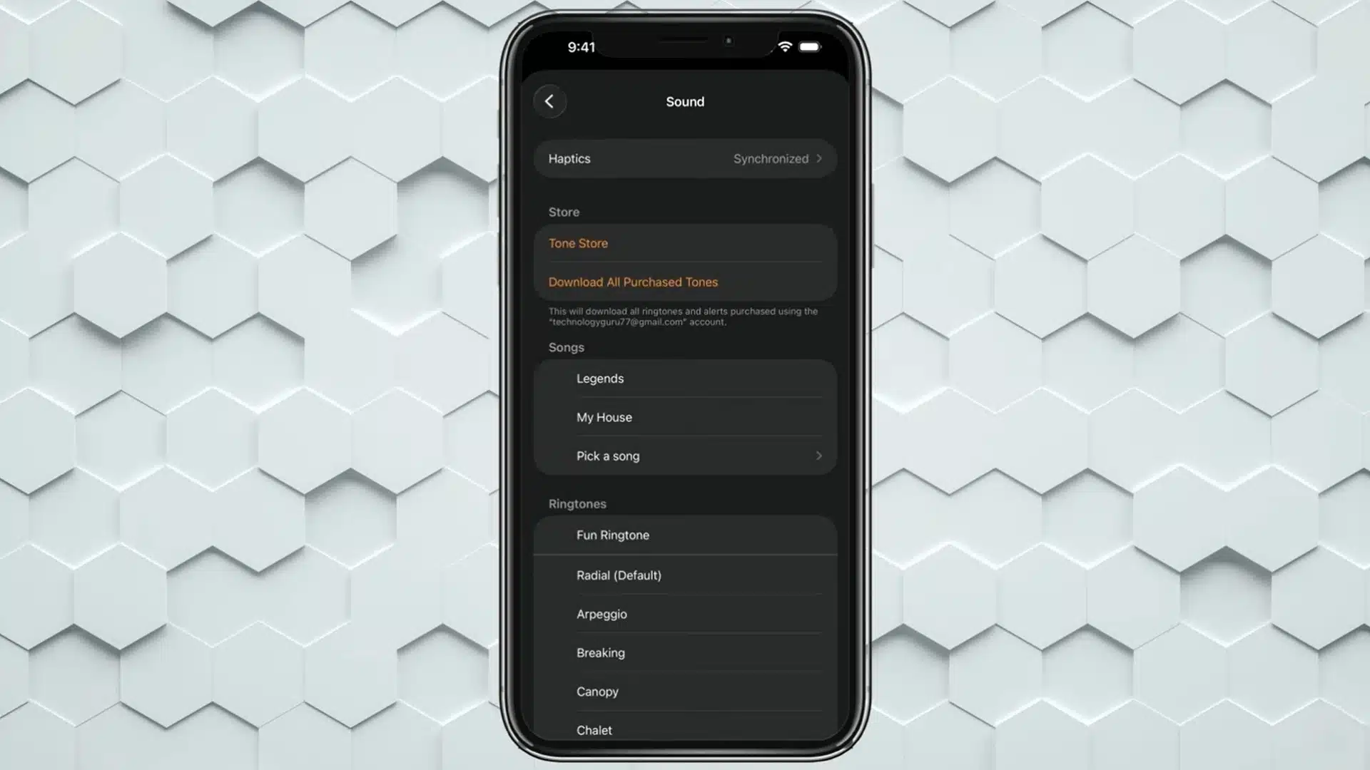 iPhone Sounds & Haptics page displaying haptic options for ring and silent modes.