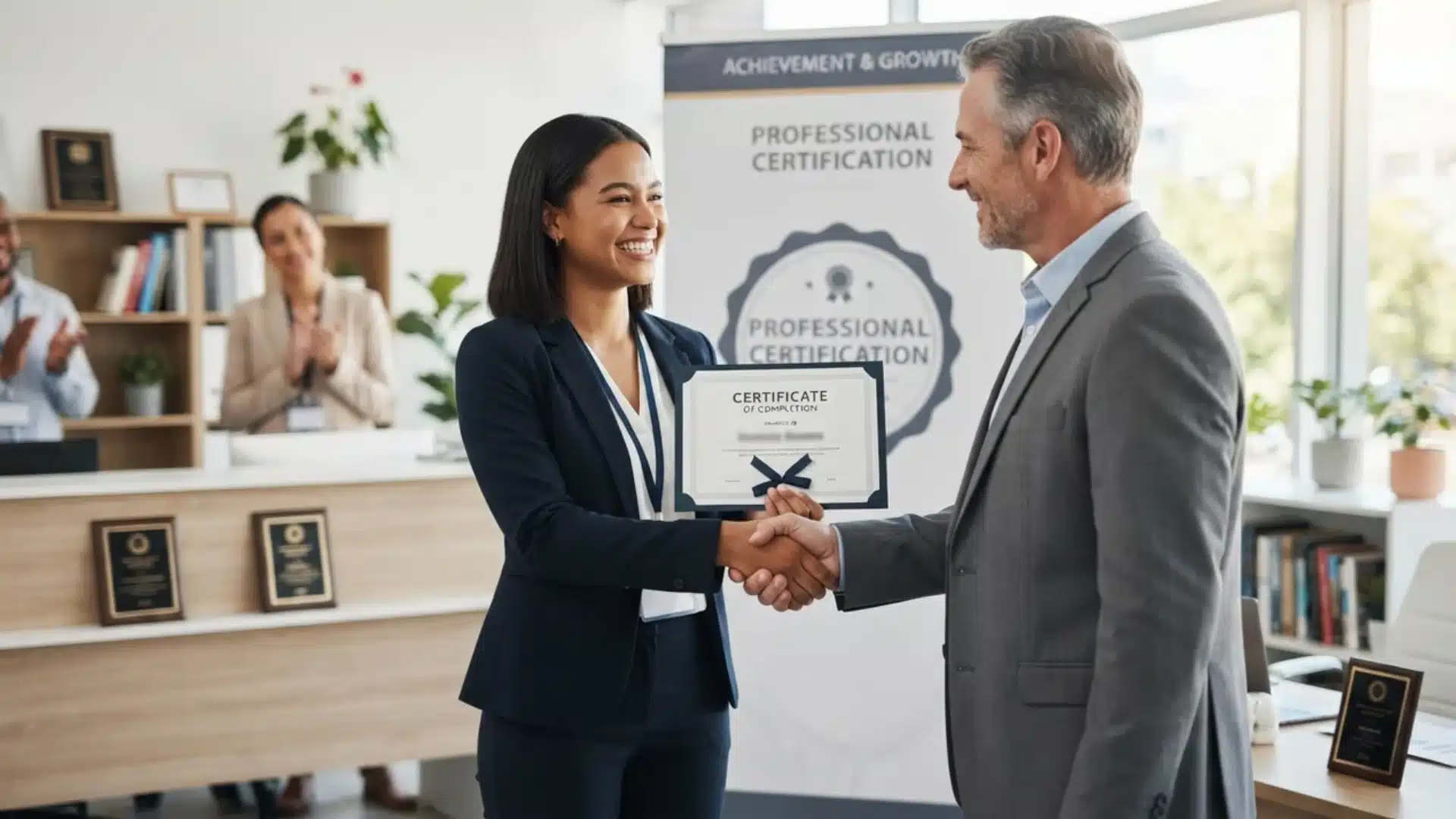 student receiving a certificate representing a completed cybersecurity credential